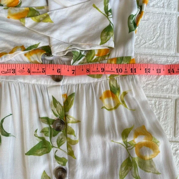 White Lemon Print Tie Front Noodle Strap A-line Mini Dress - Picture 12 of 16